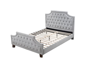 English Elm Grey Polyfiber Tufted Queen Bed Frame with Buttoned Upholstered Headboard and Footboard, Modern Elegance Grey 25 L x 5 W x 65 H B011S00689