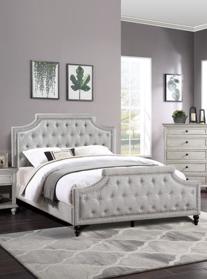 English Elm Grey Polyfiber Tufted Queen Bed Frame with Buttoned Upholstered Headboard and Footboard, Modern Elegance Grey 25 L x 5 W x 65 H B011S00689