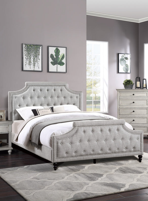 English Elm Grey Polyfiber Tufted Queen Bed Frame with Buttoned Upholstered Headboard and Footboard, Modern Elegance Grey 25 L x 5 W x 65 H B011S00689