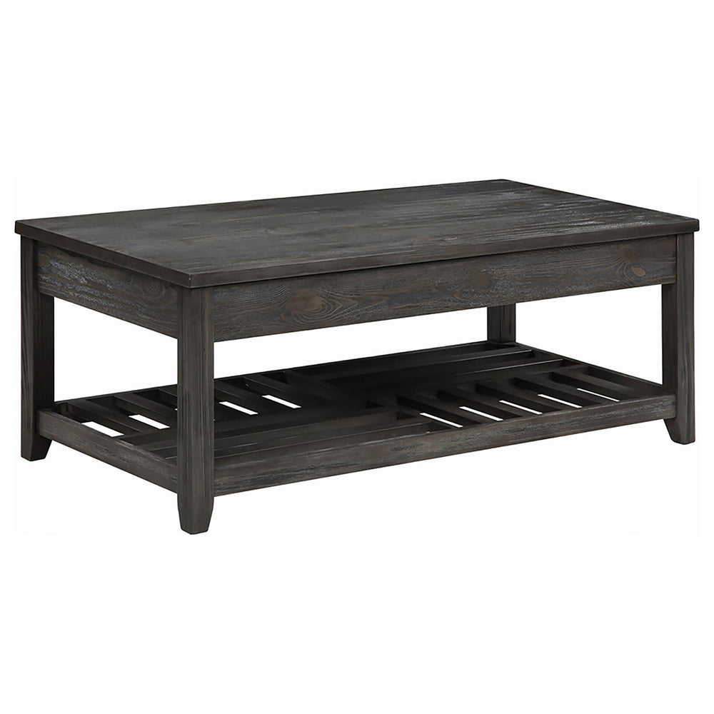 English Elm Grey Lift-top Coffee Table with Geometric Plank Shelf, Adjustable Height, Rustic Pine MDF Design - Versatile Living Room Accent B062P153623