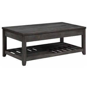 English Elm Grey Lift-top Coffee Table with Geometric Plank Shelf, Adjustable Height, Rustic Pine MDF Design - Versatile Living Room Accent B062P153623