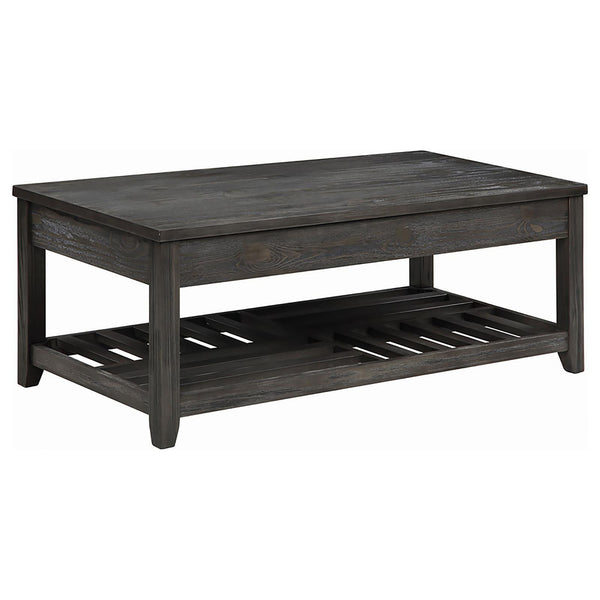 English Elm Grey Lift-top Coffee Table with Geometric Plank Shelf, Adjustable Height, Rustic Pine MDF Design - Versatile Living Room Accent B062P153623