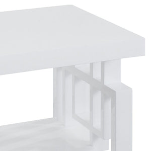 English Elm High Glossy White Rectangular End Table with Geometric Cutouts Open Shelf Modern Storage Accent B062P153624