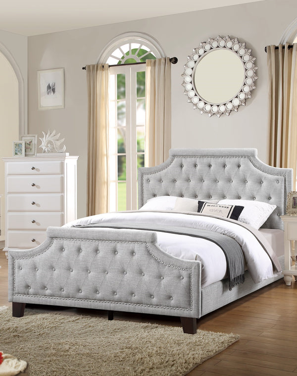 English Elm Grey Polyfiber Tufted Queen Bed Frame with Buttoned Upholstered Headboard and Footboard, Modern Elegance Grey 25 L x 5 W x 65 H B011S00689