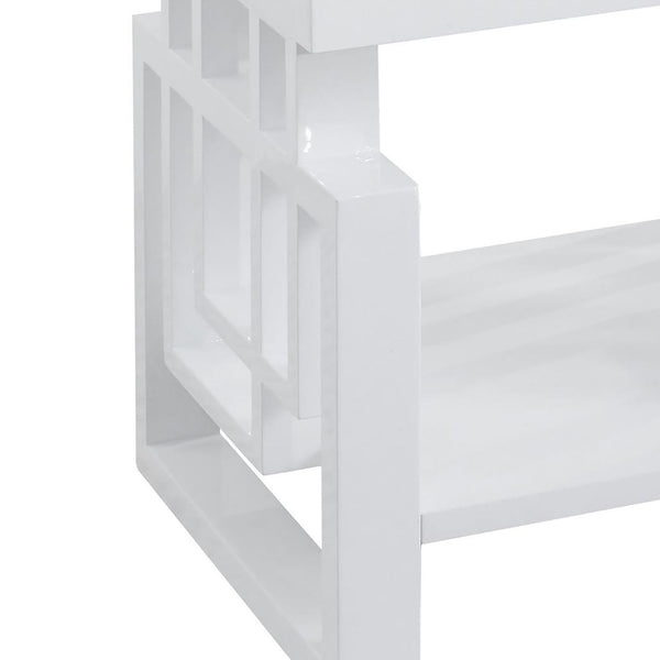 English Elm High Glossy White Rectangular End Table with Geometric Cutouts Open Shelf Modern Storage Accent B062P153624