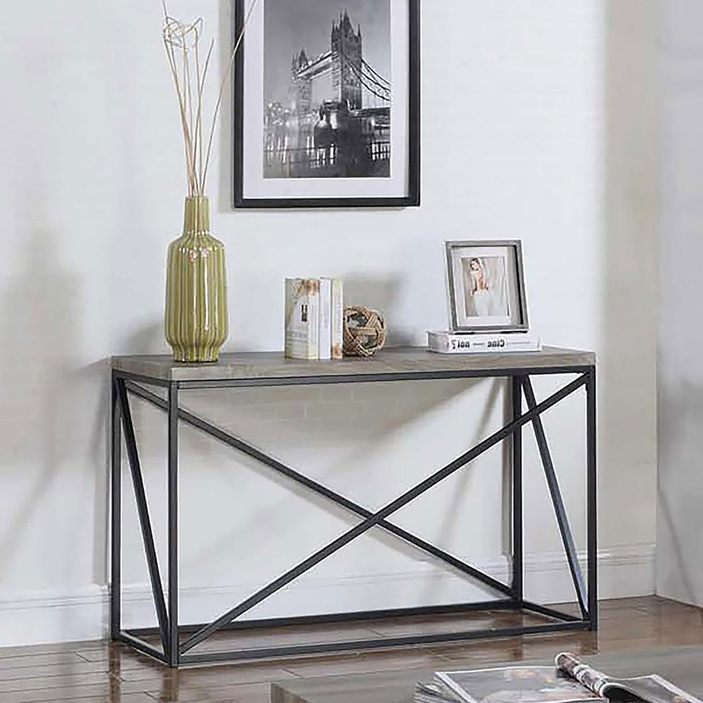 English Elm Sonoma Industrial Grey and Black Rectangular Sofa Table with Metal Frame, Rustic Wood Top, 200 lb Limit B062P153618