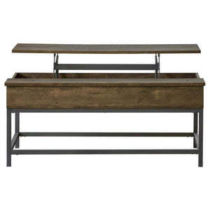 English Elm Brown Lift Top Coffee Table With Rustic Oak Finish - Stylish Storage & Workspace For Modern Living B062P153626