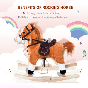 English Elm Kids Plush Rocking Horse with Realistic Neighing Sounds Padded Saddle and Metal Frame W2225P154771