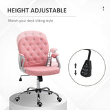 English Elm Pu Leather Home Office Chair, Button Tufted Desk Chair With Padded Armrests, Adjustable Height and Swivel Wheels, Pink