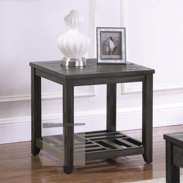 English Elm Grey Rustic Rectangular End Table with Plank Shelf, Transitional Chic Pine & MDF Accent Table - 22"H B062P153632