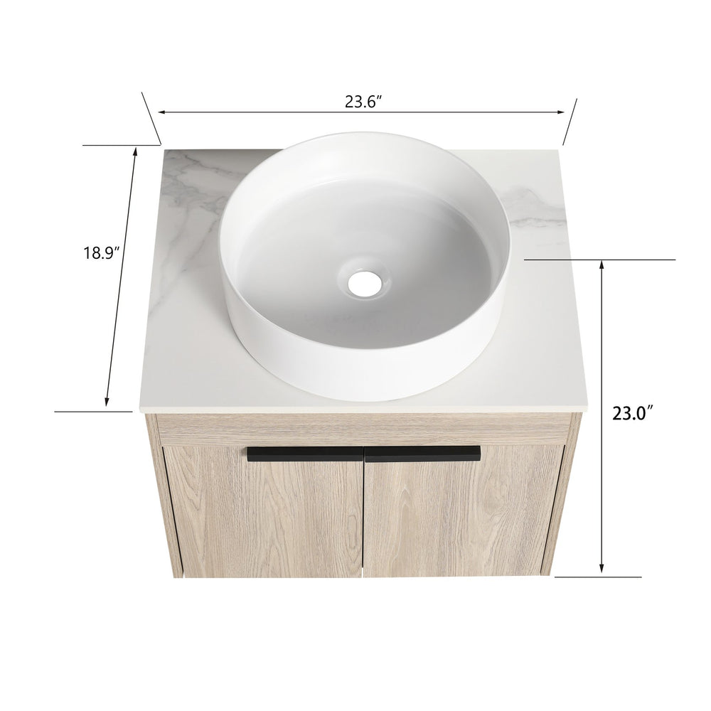 English Elm 24" Modern Wall-Mounted Bathroom Vanity Set With Ceramic Basin & Soft-Close Doors For Stylish Storage W999S00016