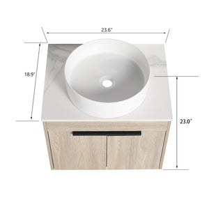 English Elm 24" Modern Wall-Mounted Bathroom Vanity Set With Ceramic Basin & Soft-Close Doors For Stylish Storage W999S00016