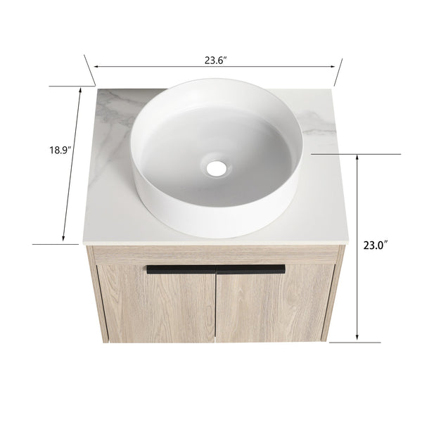 English Elm 24" Modern Wall-Mounted Bathroom Vanity Set With Ceramic Basin & Soft-Close Doors For Stylish Storage W999S00016