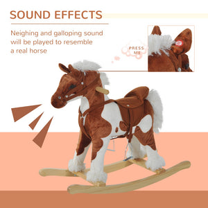 English Elm Wooden Toddler Rocking Horse Plush Ride on Toy with Interactive Sounds for Nursery W2225P154770