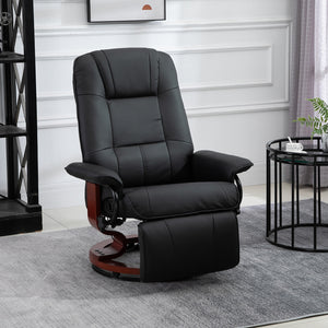 English Elm Faux PU Leather Recliner Chair with Swivel Wood Base, Manual 145° Recline and Padded Footrest Black W2225P154798