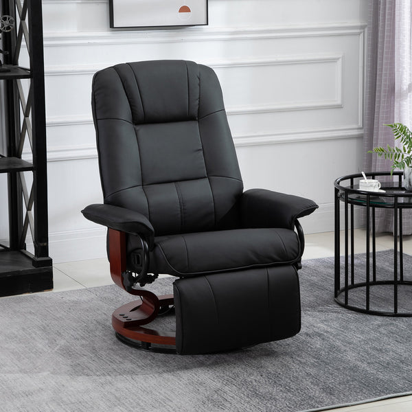 English Elm Faux PU Leather Recliner Chair with Swivel Wood Base, Manual 145° Recline and Padded Footrest Black W2225P154798