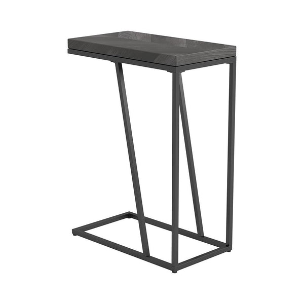 English Elm Rustic Modern Herringbone Accent Table with Sandy Black Metal Legs, Slim Open Silhouette, 25" H B062P153638