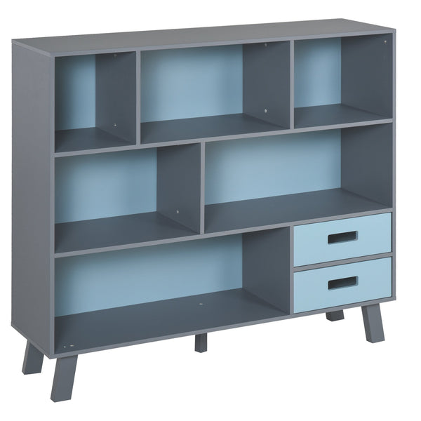 English Elm 3-Tier Kids Bookcase with Drawers and Cubby Storage, MDF & Pine Legs, Sturdy Floor Standing Organizer Blue W2225P154791
