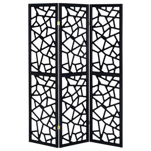 English Elm Black 3-Panel Folding Screen with Intricate Mosaic Cutouts — Privacy Room Divider, 70.25"H, Stylish Accent B062P153649