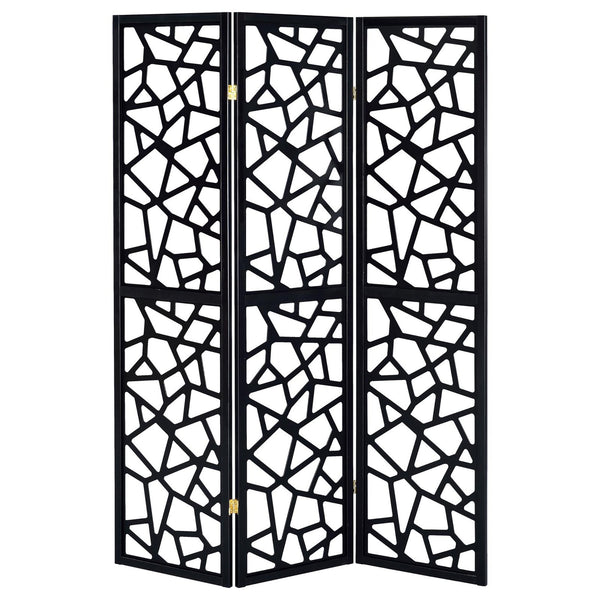 English Elm Black 3-Panel Folding Screen with Intricate Mosaic Cutouts — Privacy Room Divider, 70.25"H, Stylish Accent B062P153649