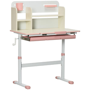 English Elm Wooden Kids Study Desk with Height Adjustable Tilt Top, Large Storage Shelves, Drawer & Pen Holder Pink W2225P154786