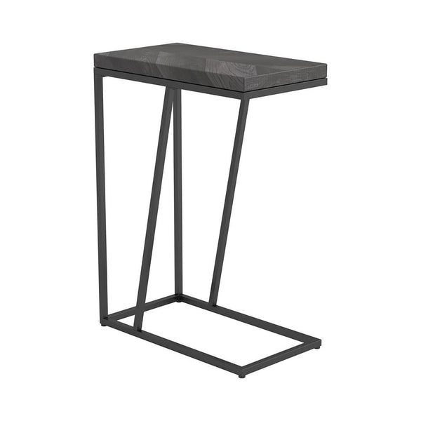 English Elm Rustic Modern Herringbone Accent Table with Sandy Black Metal Legs, Slim Open Silhouette, 25" H B062P153638