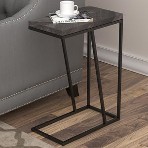 English Elm Rustic Modern Herringbone Accent Table with Sandy Black Metal Legs, Slim Open Silhouette, 25" H B062P153638