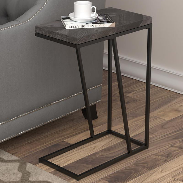 English Elm Rustic Modern Herringbone Accent Table with Sandy Black Metal Legs, Slim Open Silhouette, 25" H B062P153638