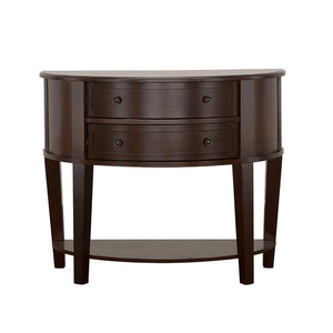 English Elm Cappuccino Demilune Console Table with Rich Dark Finish, Birch Veneer, Drawers & Romantic Flair B062P153636