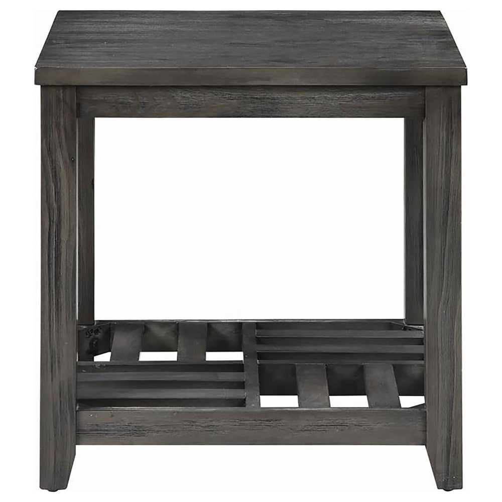 English Elm Grey Rustic Rectangular End Table with Plank Shelf, Transitional Chic Pine & MDF Accent Table - 22"H B062P153632