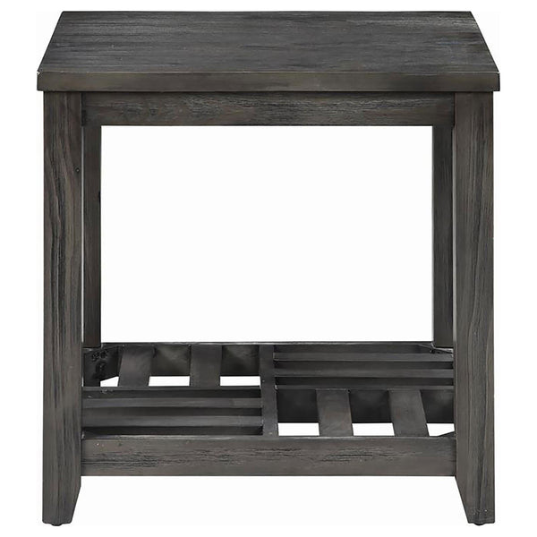 English Elm Grey Rustic Rectangular End Table with Plank Shelf, Transitional Chic Pine & MDF Accent Table - 22"H B062P153632