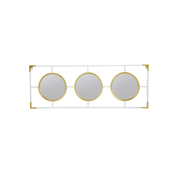English Elm 15.5x43.5" Triple Convex Iron Frame Wall Mirror in Two-tone Gold White Deco Style W2078P154684