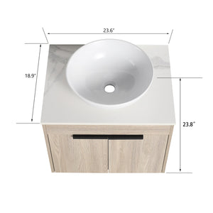 English Elm 24" Modern Wall-Mounted Bathroom Vanity Set With Ceramic Sink & Soft Close Doors For Stylish Storage W999S00015