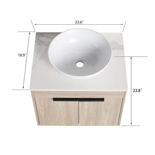 English Elm 24" Modern Wall-Mounted Bathroom Vanity Set With Ceramic Sink & Soft Close Doors For Stylish Storage W999S00015