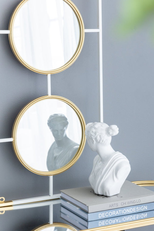 English Elm 15.5x43.5" Triple Convex Iron Frame Wall Mirror in Two-tone Gold White Deco Style W2078P154684