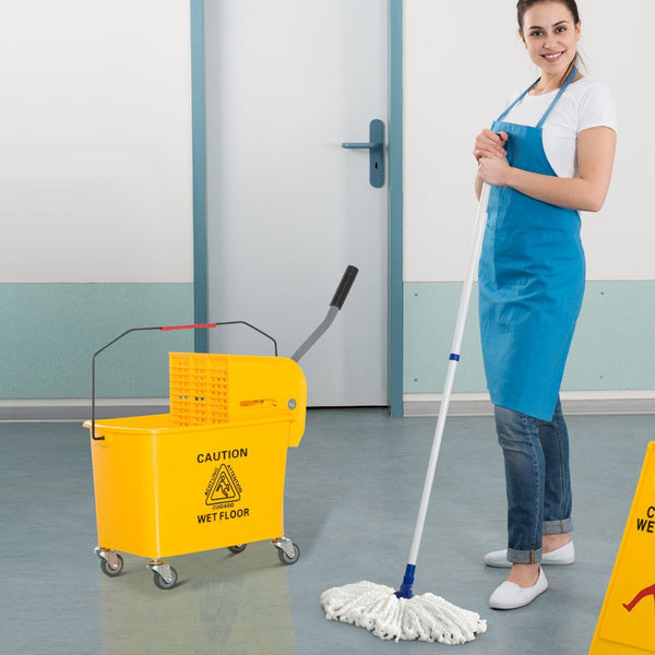 English Elm 5 Gallon Rolling Mop Bucket with Side Press Wringer Dual Chamber Separation on Wheels W2225P154807