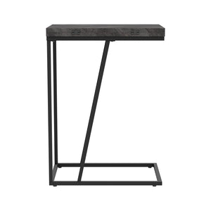 English Elm Rustic Modern Grey Herringbone Accent Table with Sandy Black Metal Legs — Sleek Angled Open Design, Compact 25.25" High B062P153643