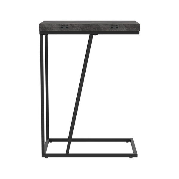 English Elm Rustic Modern Grey Herringbone Accent Table with Sandy Black Metal Legs — Sleek Angled Open Design, Compact 25.25" High B062P153643