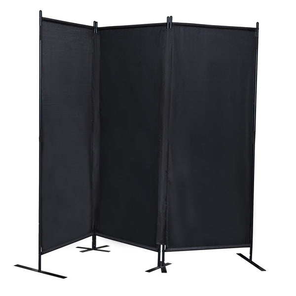 English Elm 6 Modern 3-Panel Room Divider Folding Privacy Screen with Metal Frame Portable Wall Partition Durable Fabric Black W2181P154697