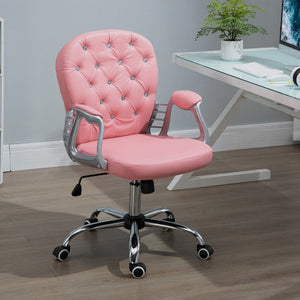 English Elm Pu Leather Home Office Chair, Button Tufted Desk Chair With Padded Armrests, Adjustable Height and Swivel Wheels, Pink