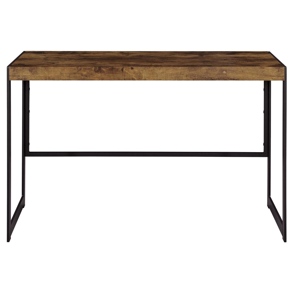 English Elm Antique Nutmeg and Gunmetal Writing Desk with Low-Profile Metal Frame, Compact Modern Industrial Style (46.5"W) B062P153651