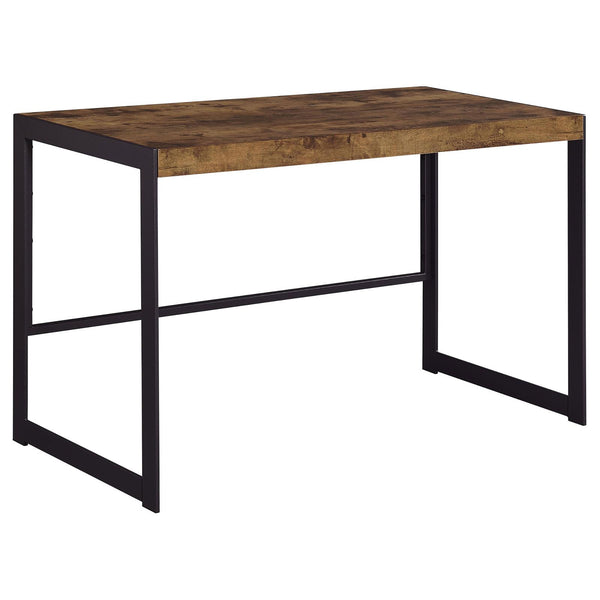 English Elm Antique Nutmeg and Gunmetal Writing Desk with Low-Profile Metal Frame, Compact Modern Industrial Style (46.5"W) B062P153651