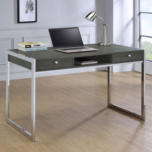 English Elm Weathered Grey 2-Drawer Writing Desk – Modern Minimalist Design With Stylish Chrome Base & Storage Solutions B062P153657-GIGA