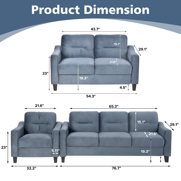 English Elm Couch Luxurious Blue-Grey Velvet Sectional Sofa - Modern Comfort For Living & Home Office Spaces W2121S00004