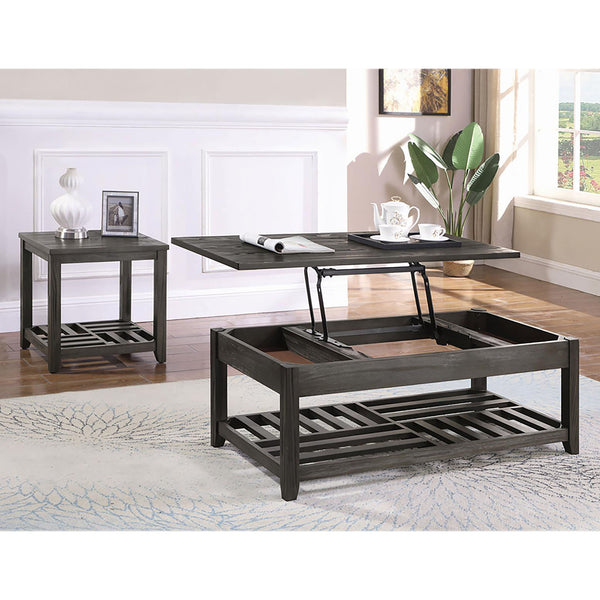 English Elm Grey Rustic Rectangular End Table with Plank Shelf, Transitional Chic Pine & MDF Accent Table - 22"H B062P153632