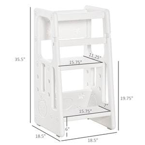English Elm Toddler Adjustable Learning Tower with Anti-Slip Pads & Handrails, 3-Height Kitchen Step Stool White W2225P154788