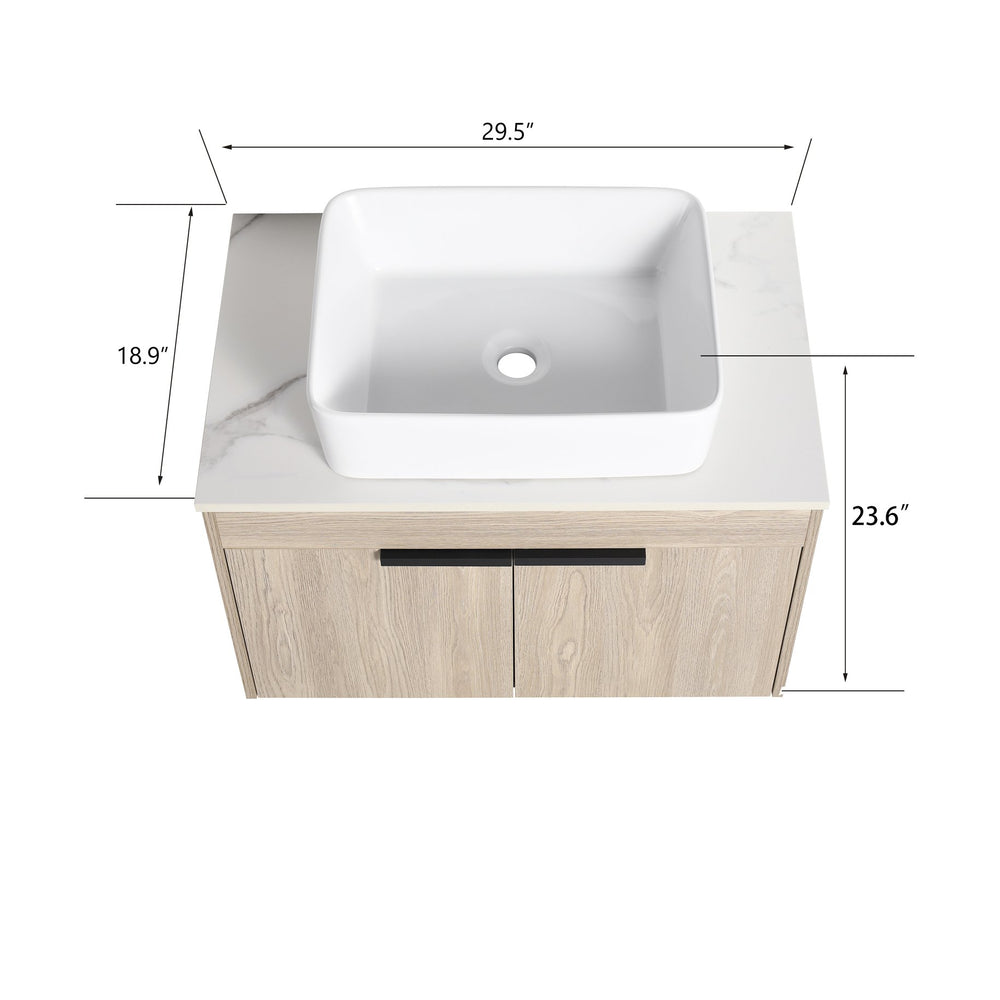 English Elm 30" Modern Wall-Mounted Bathroom Vanity Set With Soft-Close Doors & Ceramic Basin For Stylish Spaces W999S00023