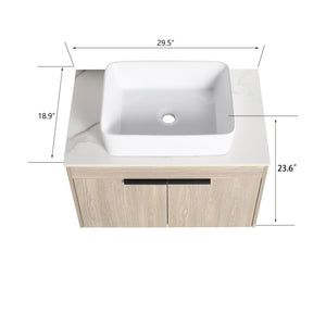 English Elm 30" Modern Wall-Mounted Bathroom Vanity Set With Soft-Close Doors & Ceramic Basin For Stylish Spaces W999S00023