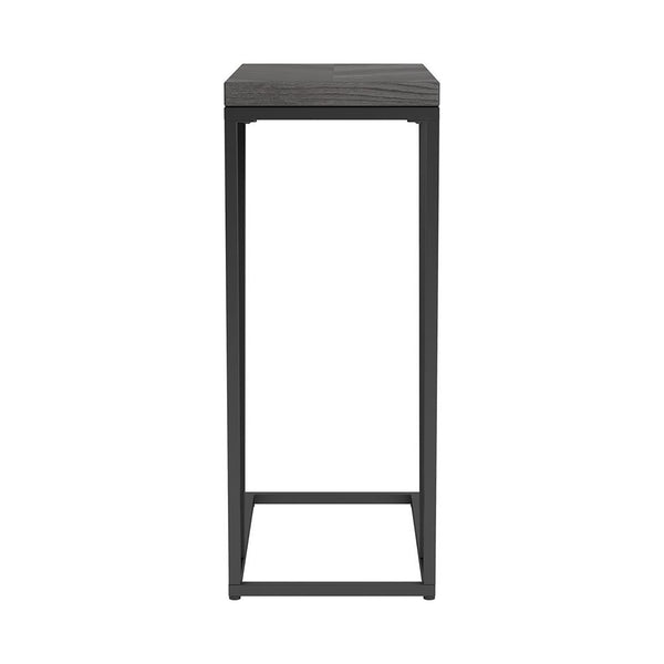 English Elm Rustic Modern Herringbone Accent Table with Sandy Black Metal Legs, Slim Open Silhouette, 25" H B062P153638
