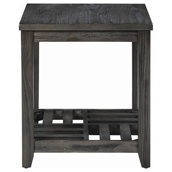 English Elm Grey Rustic Rectangular End Table with Plank Shelf, Transitional Chic Pine & MDF Accent Table - 22"H B062P153632
